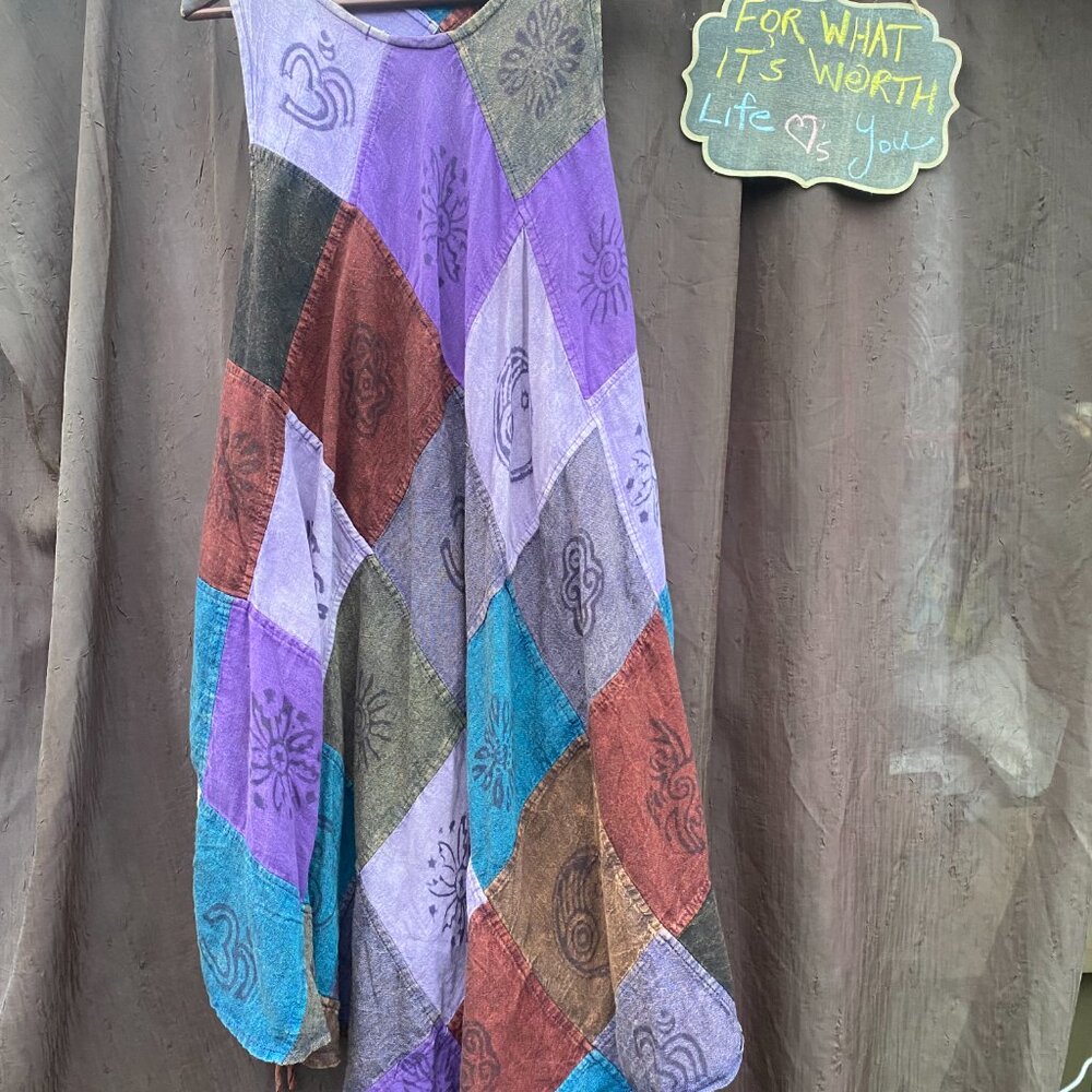 Rare Urchin Patchwork Cotton Tunic Boho Midi Dress - One Size